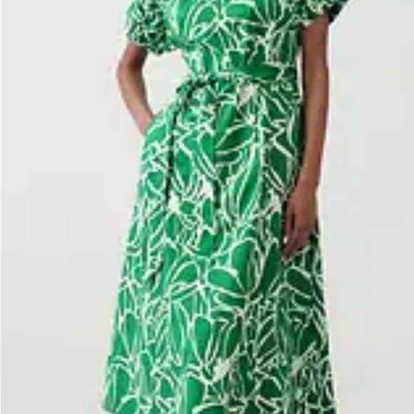 Banana Republic Midi Dress SM Belt Pockets Lined Zip Closure Green Floral - Picture 3 of 14